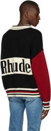 Rhude Black & Red Knit Logo Rugby Polo