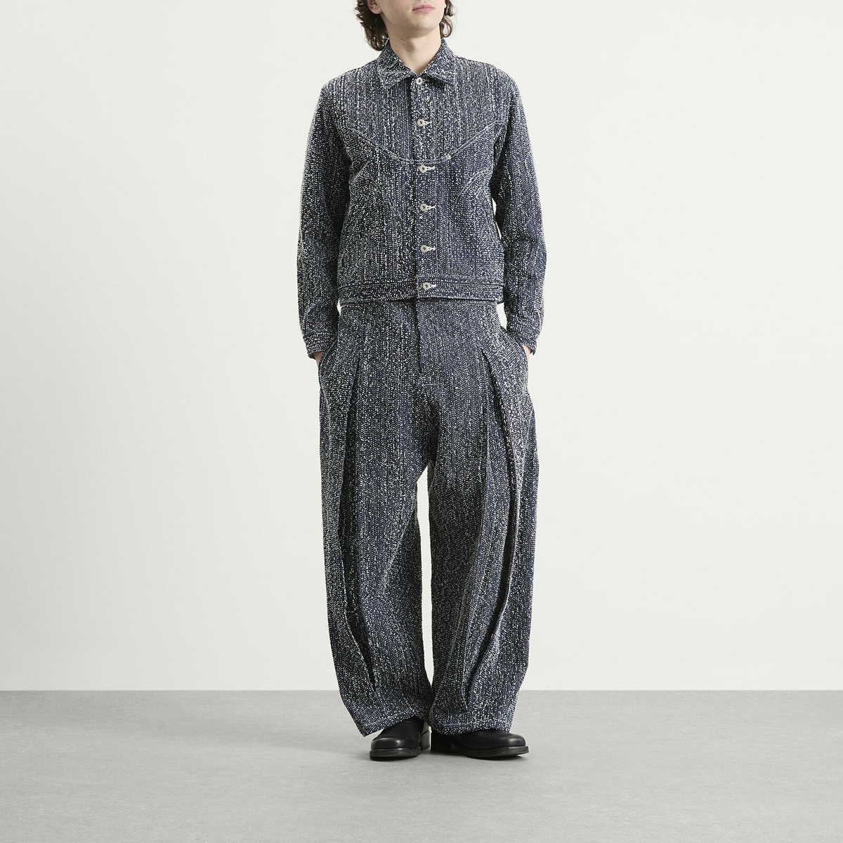 Sage Nation Men's Box Pleat Needle Punch Denim Jeans in Indigo Needle Punch