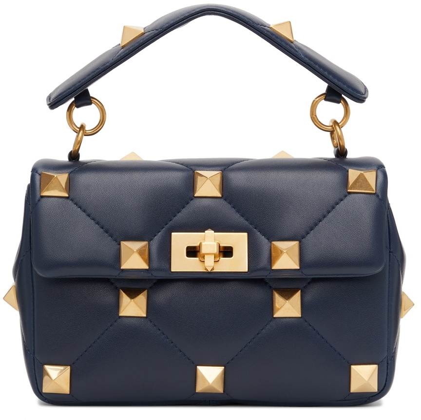 Valentino Garavani Navy Medium Roman Stud Bag