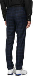 Boss Navy & Blue Wool Check Trousers