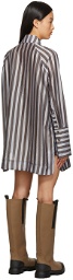 GANNI Grey & White Lightweight Stripe Mini Dress