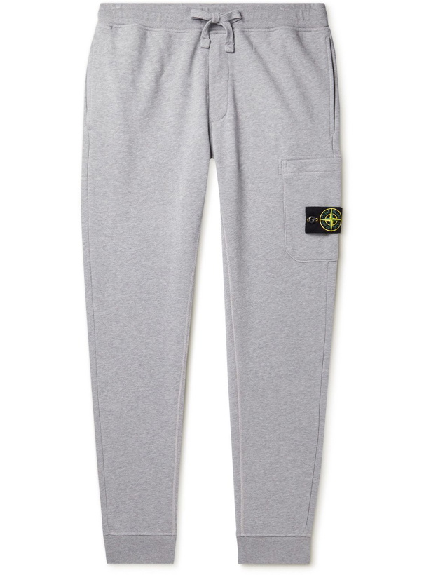 Photo: Stone Island - Slim-Fit Tapered Logo-Appliquéd Cotton-Jersey Cargo Sweatpants - Gray