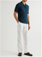 Club Monaco - Cable-Knit Cotton-Blend Polo Shirt - Blue