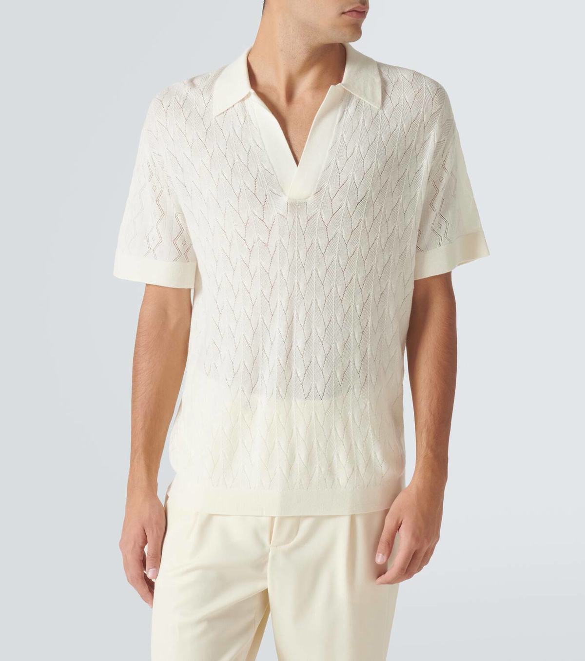 King & Tuckfield Open-knit wool polo sweater