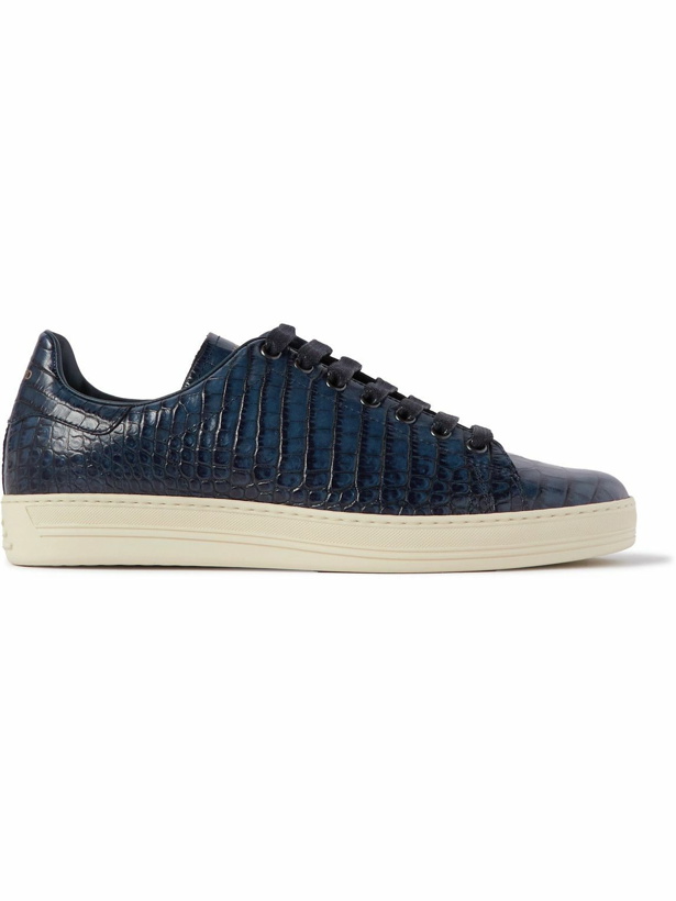 Photo: TOM FORD - Warwick Croc-Effect Leather Sneakers - Blue