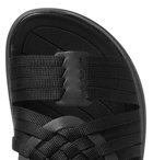 Malibu - Canyon Faux Leather-Trimmed Woven Webbing Sandals - Black