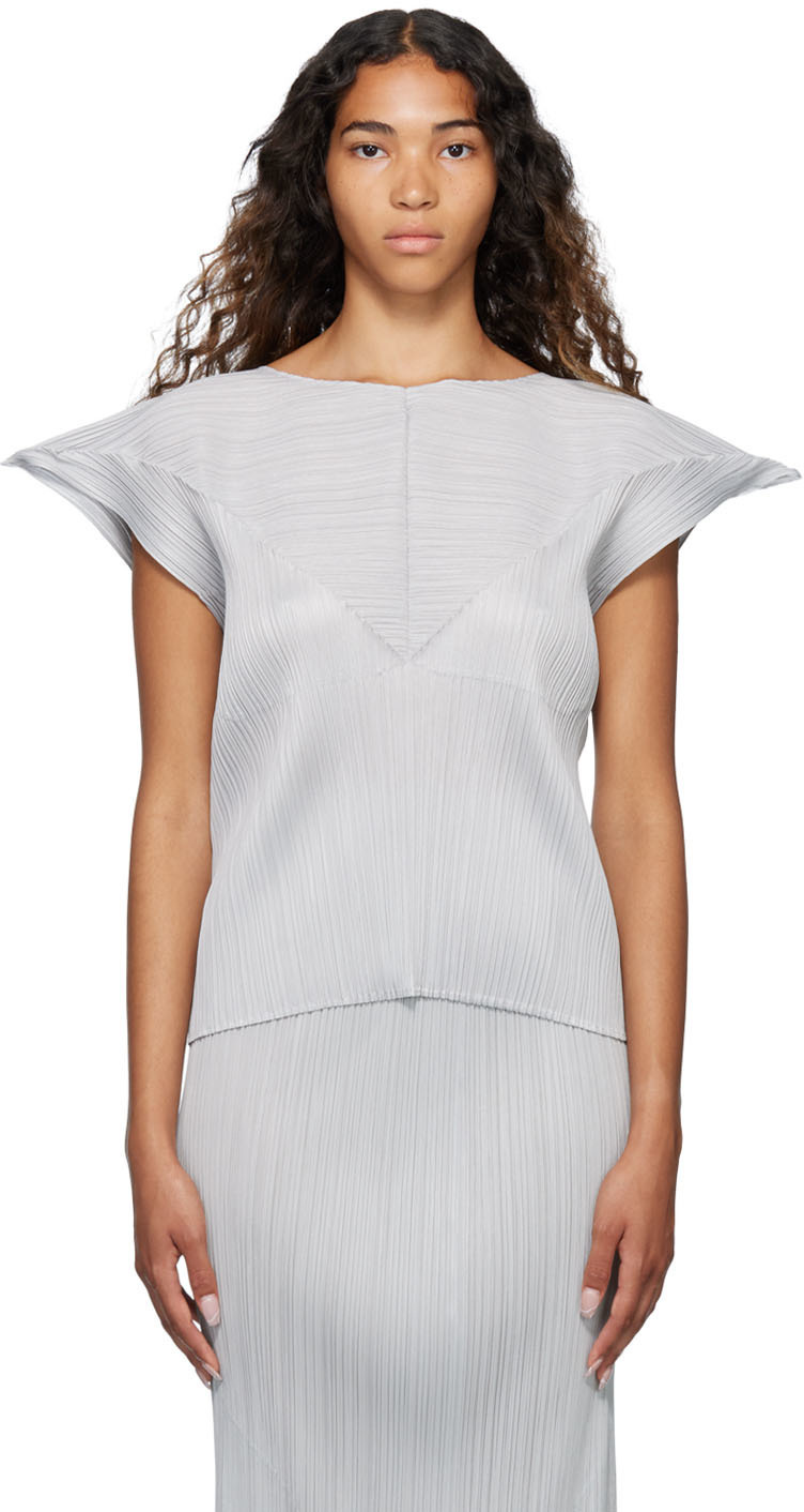 Pleats Please Issey Miyake Gray Try Angle Blouse Pleats Please