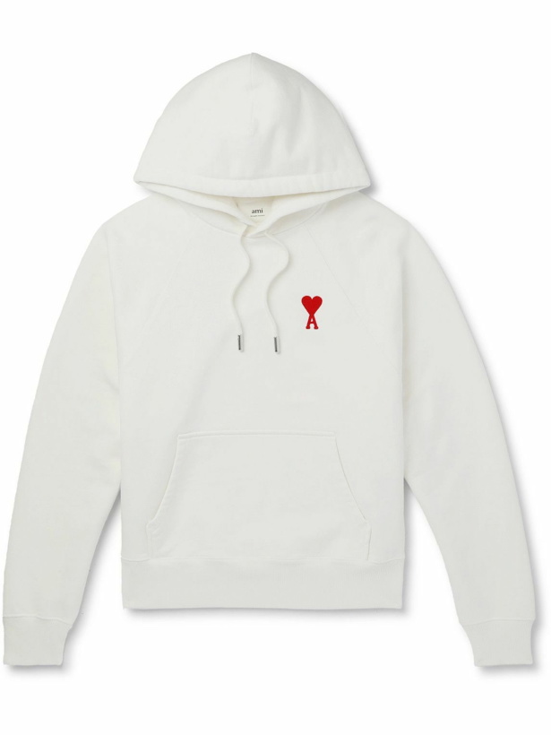 Photo: AMI PARIS - Logo-Embroidered Cotton-Blend Jersey Hoodie - White