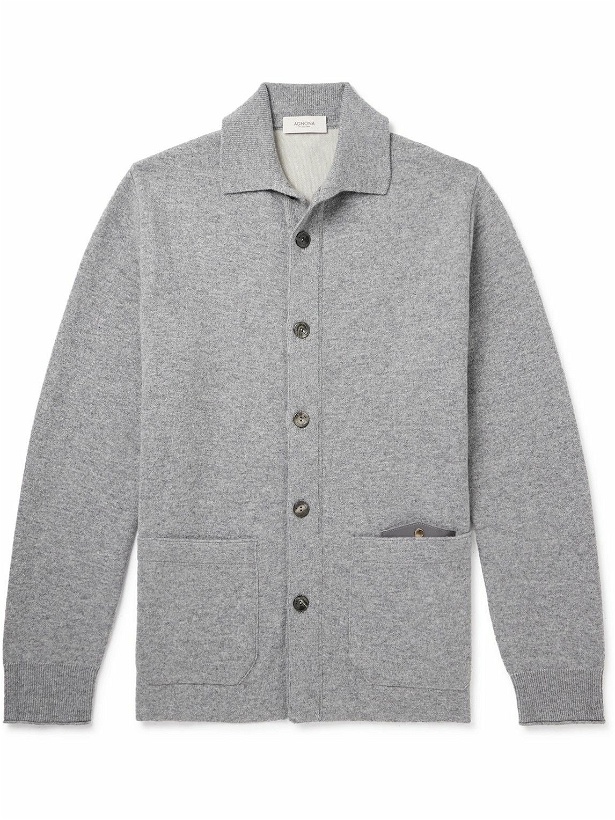 Photo: Agnona - Leather-Trimmed Cashmere and Cotton-Blend Cardigan - Gray