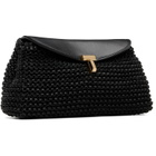 TOTEME Black Mini T-Lock Woven-Leather Clutch