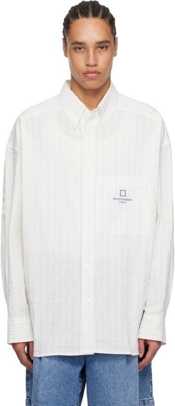 Photo: WOOYOUNGMI Off-White Linen Striped Shirt