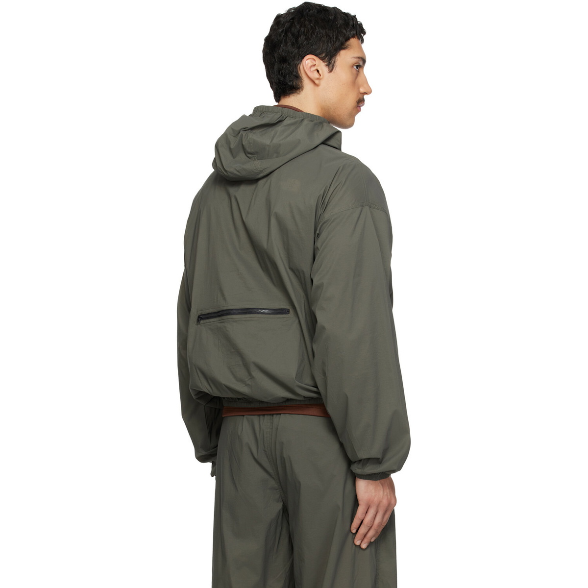 The North Face Khaki TNF Red Box Packable Hooded Wind Jacket