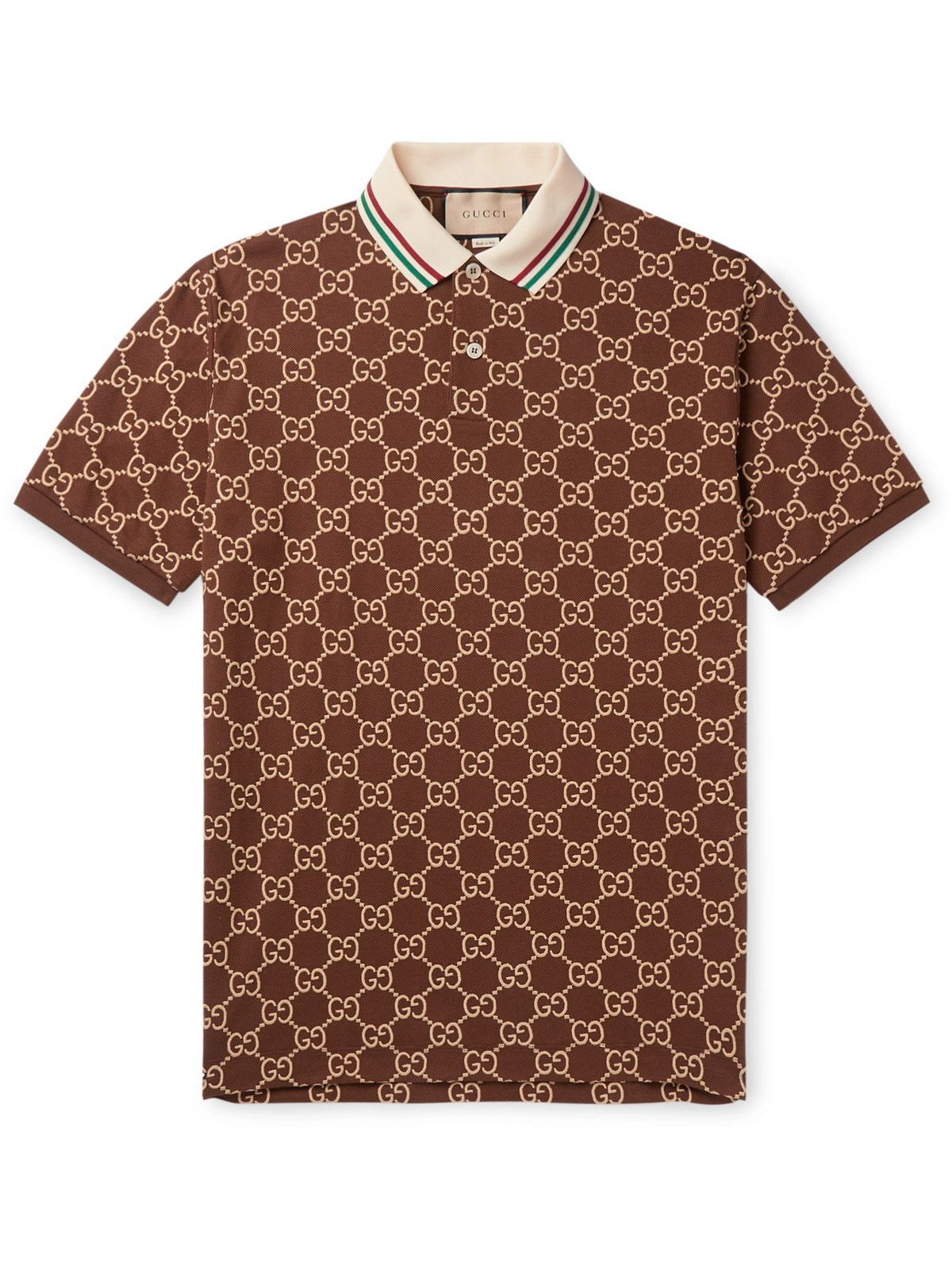 GUCCI - Logo-Embroidered Stretch-Cotton Piqué Polo Shirt - Brown Gucci