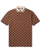 GUCCI - Logo-Embroidered Stretch-Cotton Piqué Polo Shirt - Brown