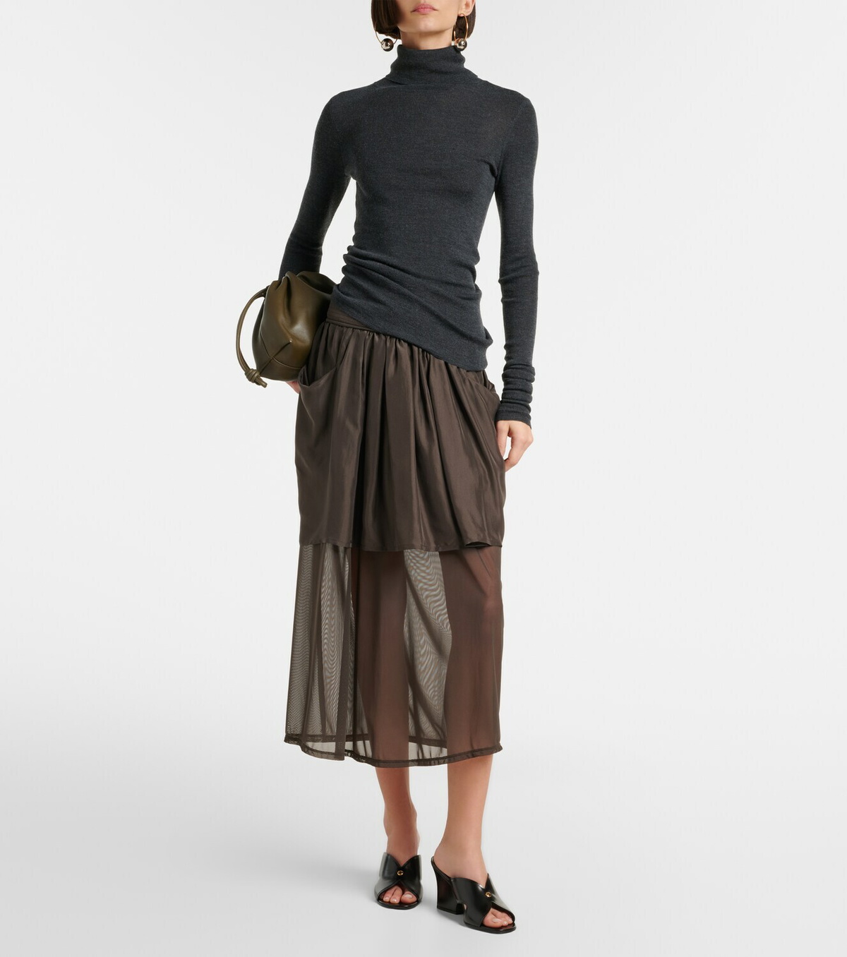 Lemaire Draped semi-sheer silk midi skirt