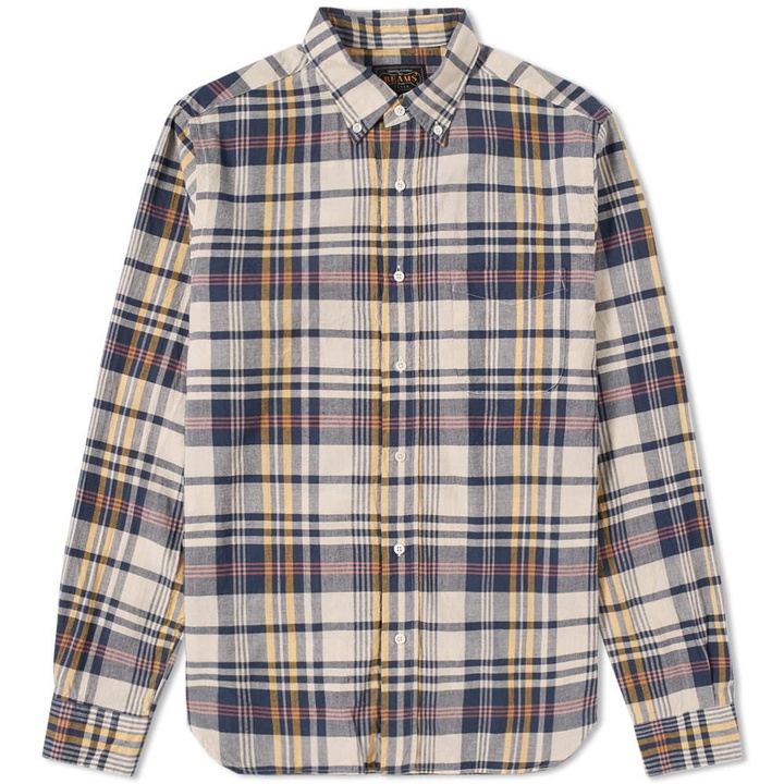 Photo: Beams Plus Button Down Indian Madras Check Shirt Blue