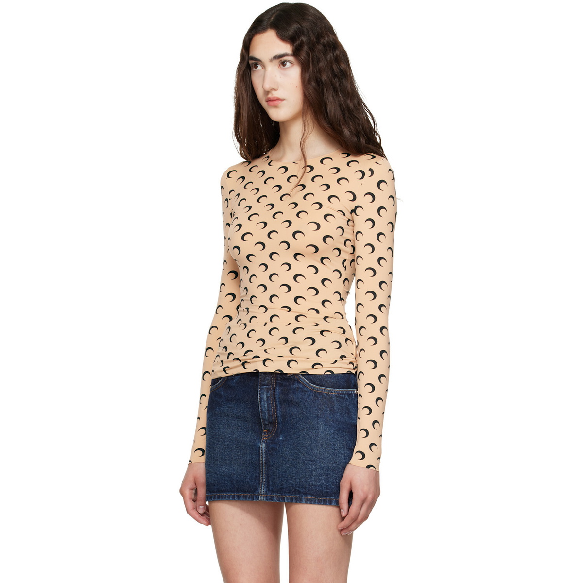 Marine Serre Tan Recycled Moon Jersey Second Skin Crewneck T-shirt