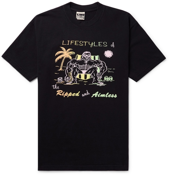 Photo: Y,IWO - Lifestyles of the Ripped and Aimless Printed Cotton-Jersey T-Shirt - Black