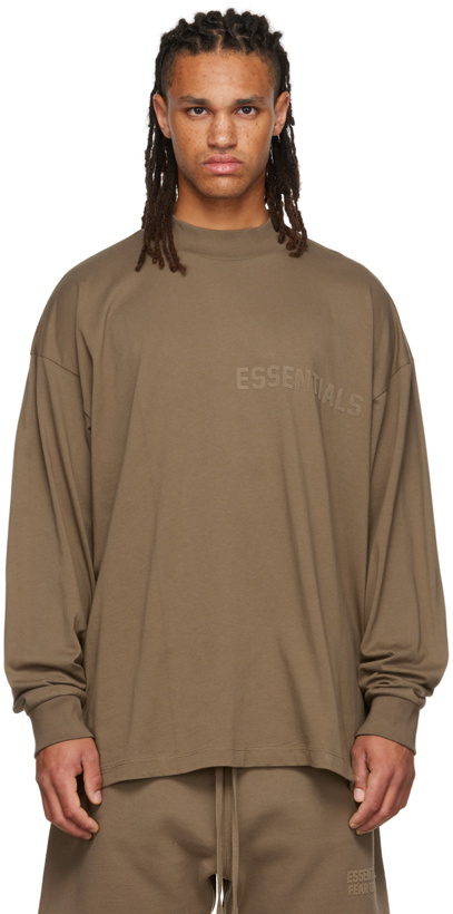 Photo: Essentials Brown Flocked Long Sleeve T-Shirt