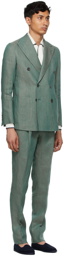 DOPPIAA Green Linen Aareseant Double-Breasted Suit