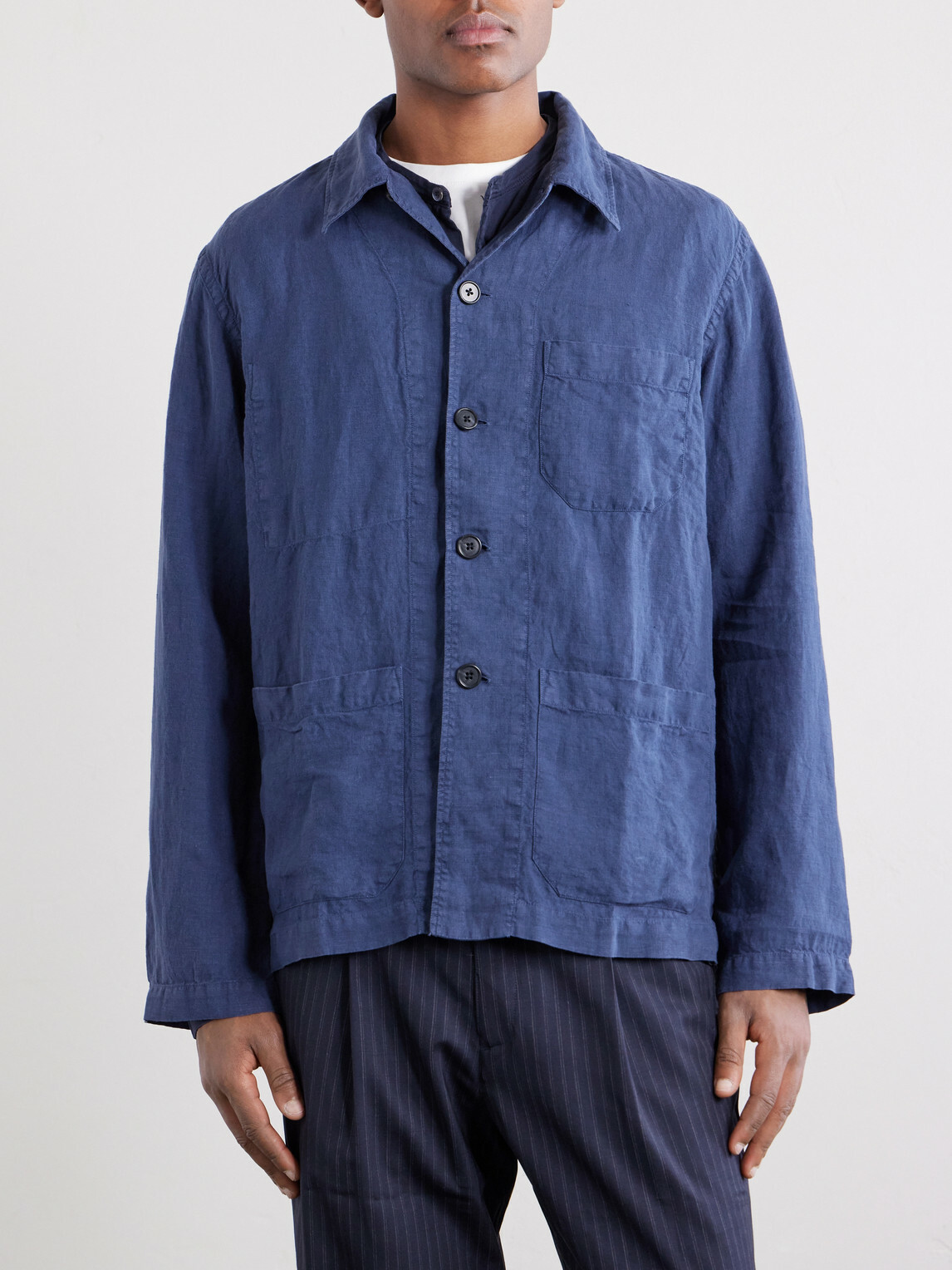 Hartford - Perry Linen and Cotton-Blend Woven Jacket - Blue