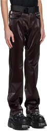 99%IS- Burgundy 'ATT1%TUDE' Always Glossy Faux-Leather Trousers