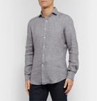 Incotex - Grey Slim-Fit Puppytooth Brushed-Linen Shirt - Gray