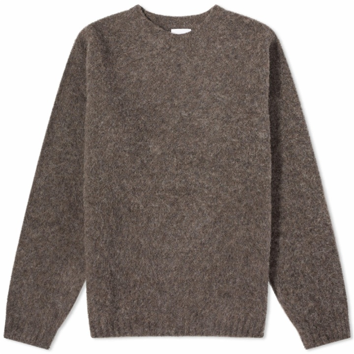 Photo: Norse Projects Men's Birnir Brushed Lambswool Crew Jumper in Warm Grey