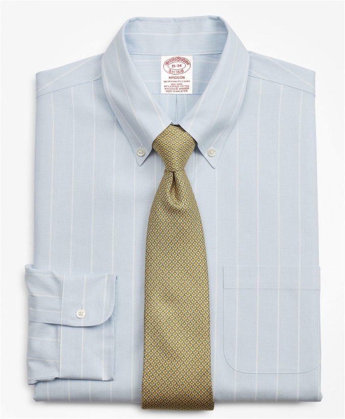 Photo: Brooks Brothers Men's Stretch Madison Relaxed-Fit Dress Shirt, Non-Iron Pinstripe | Blue