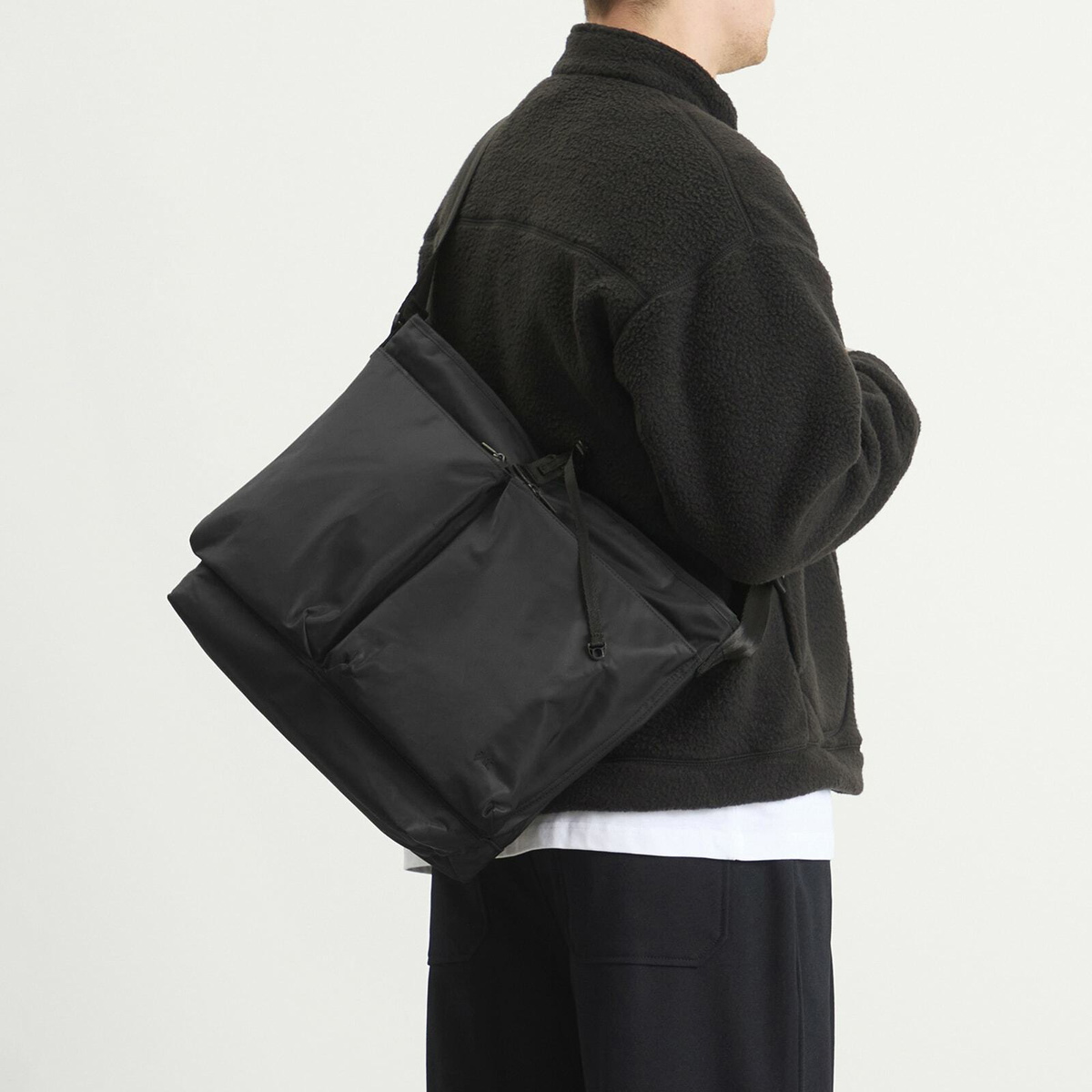 F/CE. Recycled Twill Courier Shoulder Bag in Black 