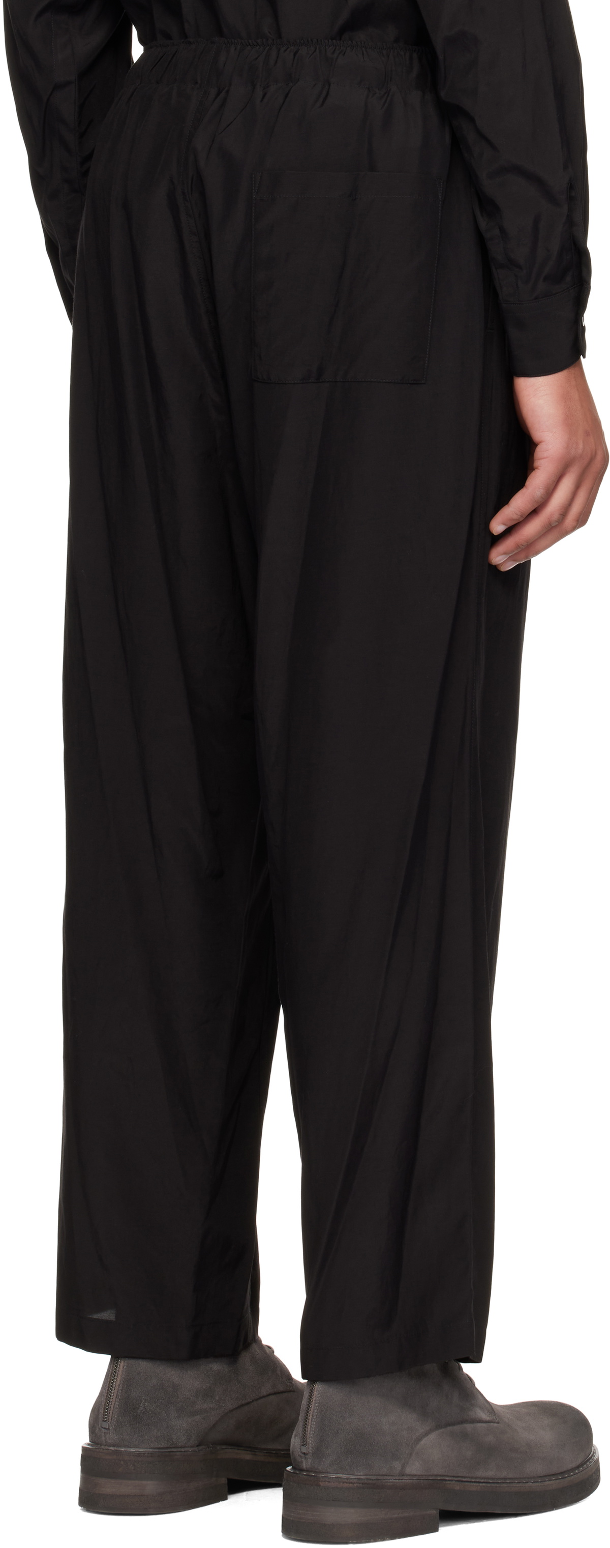 YOKE Black Weather Cloth Easy Trousers