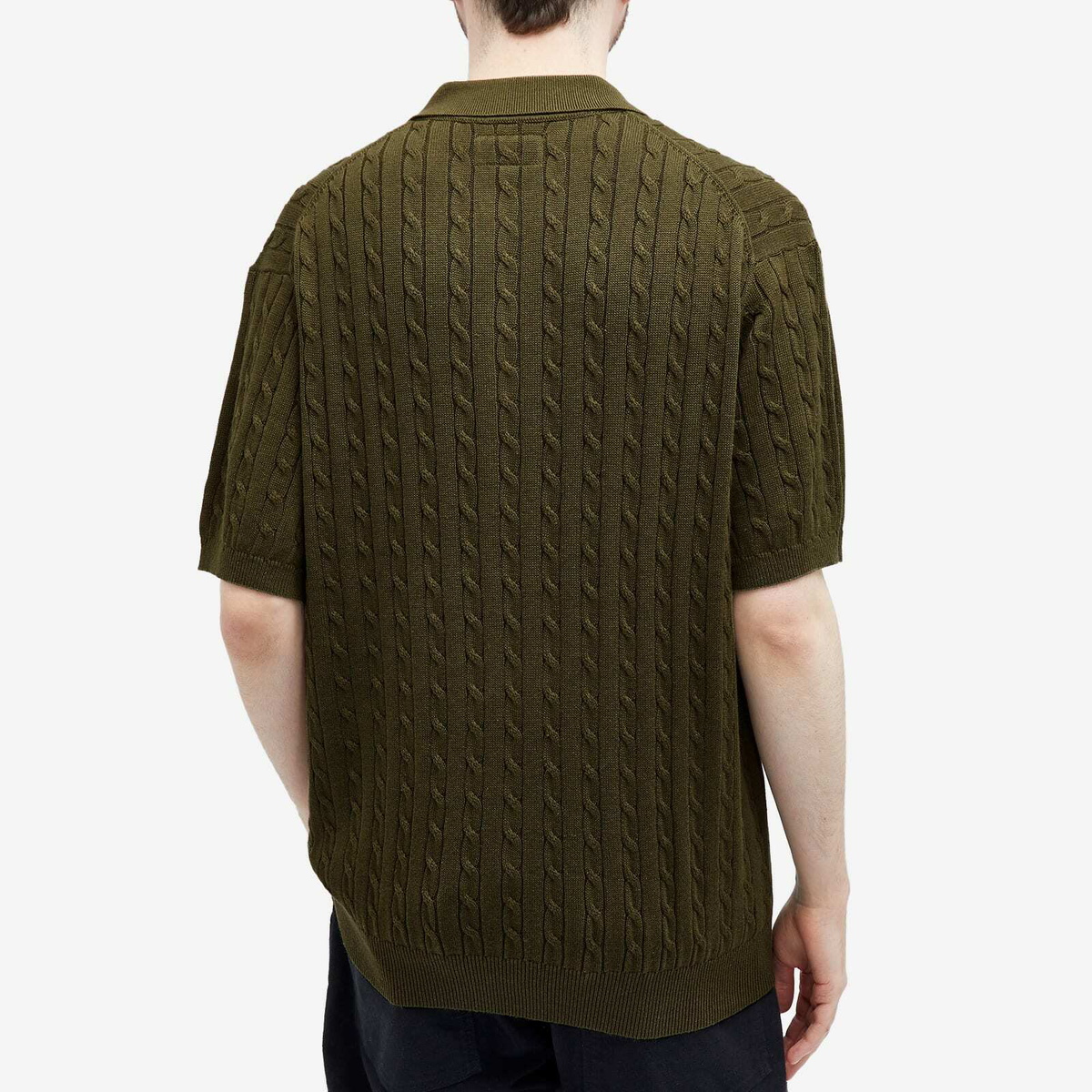 Beams Plus Men's Cable Knit Polo Shirt in Olive Beams Plus