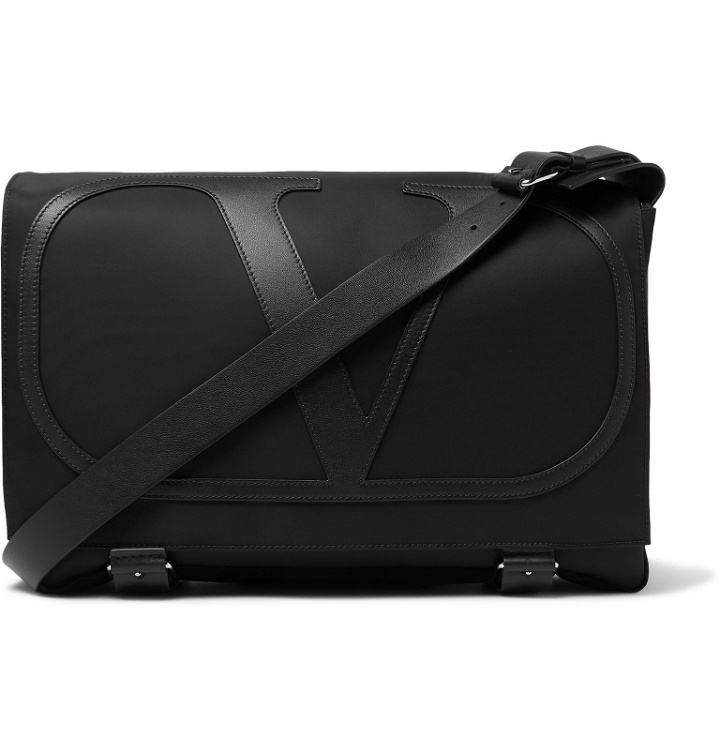 Photo: Valentino - Valentino Garavani Logo-Detailed Leather-Trimmed Nylon Messenger Bag - Black