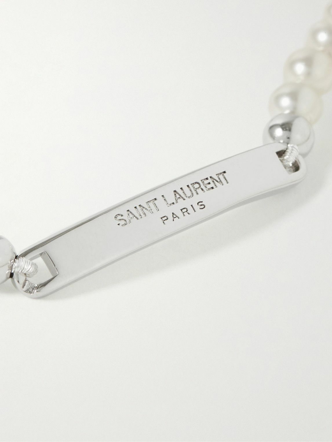 SAINT LAURENT - Silver and Faux Pearl ID Bracelet - Silver Saint