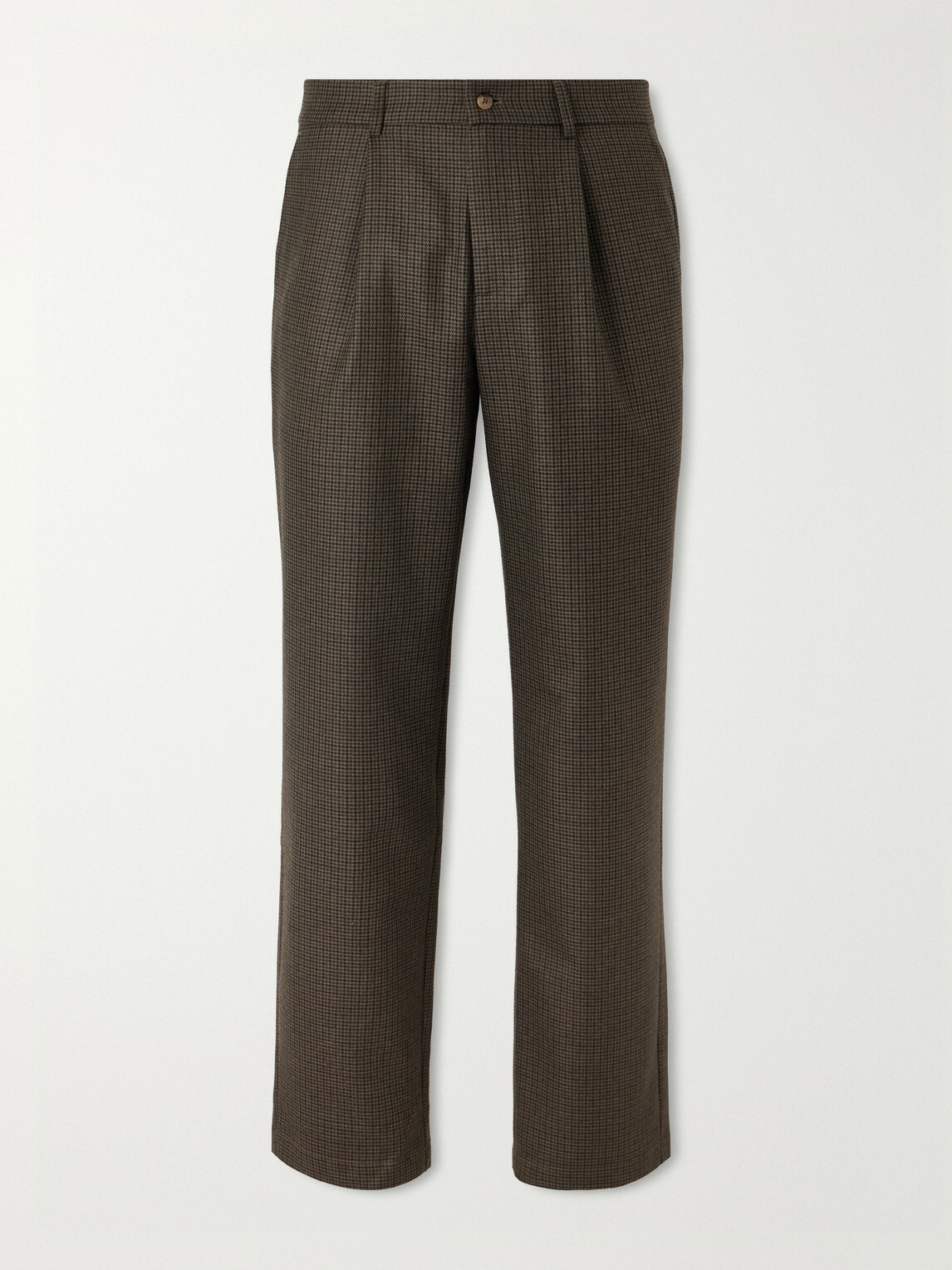 De Bonne Facture - Straight-Leg Pleated Puppytooth Wool-Flannel Trousers - Green