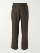 De Bonne Facture - Straight-Leg Pleated Puppytooth Wool-Flannel Trousers - Green