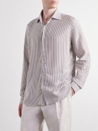 Eleventy - Striped Lyocell and Cotton-Blend Shirt - Brown