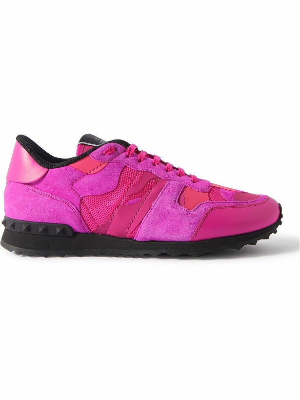 Photo: Valentino - Valentino Garavani Rockrunner Suede, Leather and Mesh Sneakers - Pink
