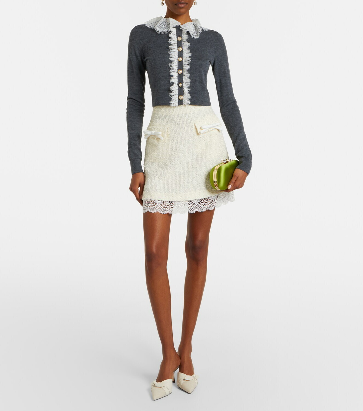 Self-Portrait Lace-trimmed wool cardigan
