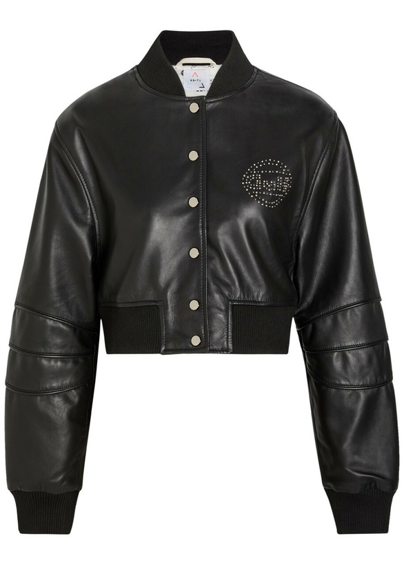 Photo: AN-Y1 Queen Stud-embellished Leather Cropped Bomber Jacket Black