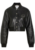 AN-Y1 Queen Stud-embellished Leather Cropped Bomber Jacket Black