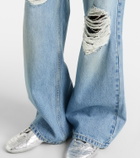 Area Distressed embellished wide-leg jeans