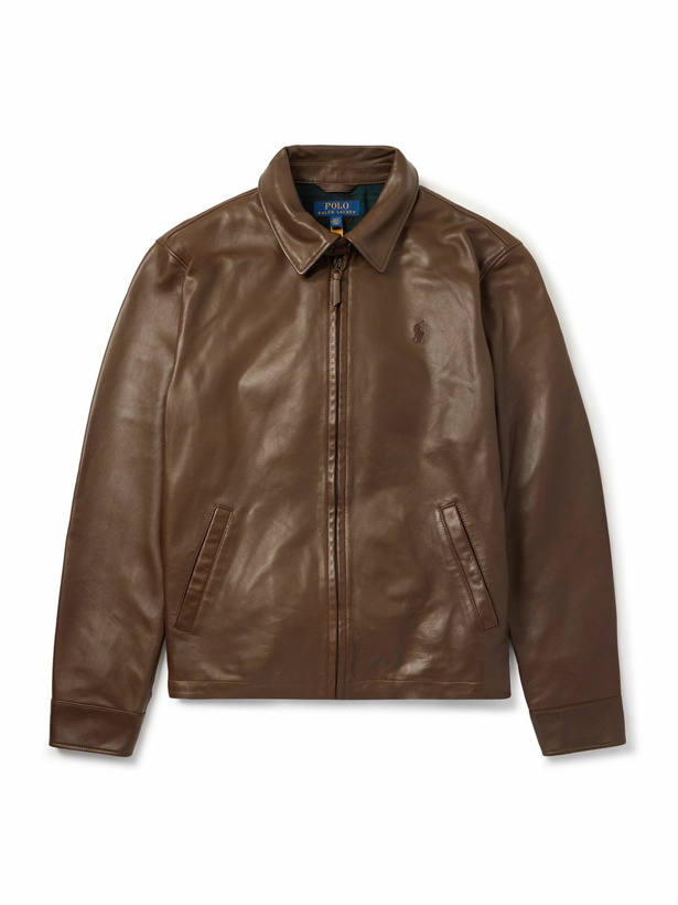 Photo: Polo Ralph Lauren - Maxwell Logo-Embroidered Leather Jacket - Brown