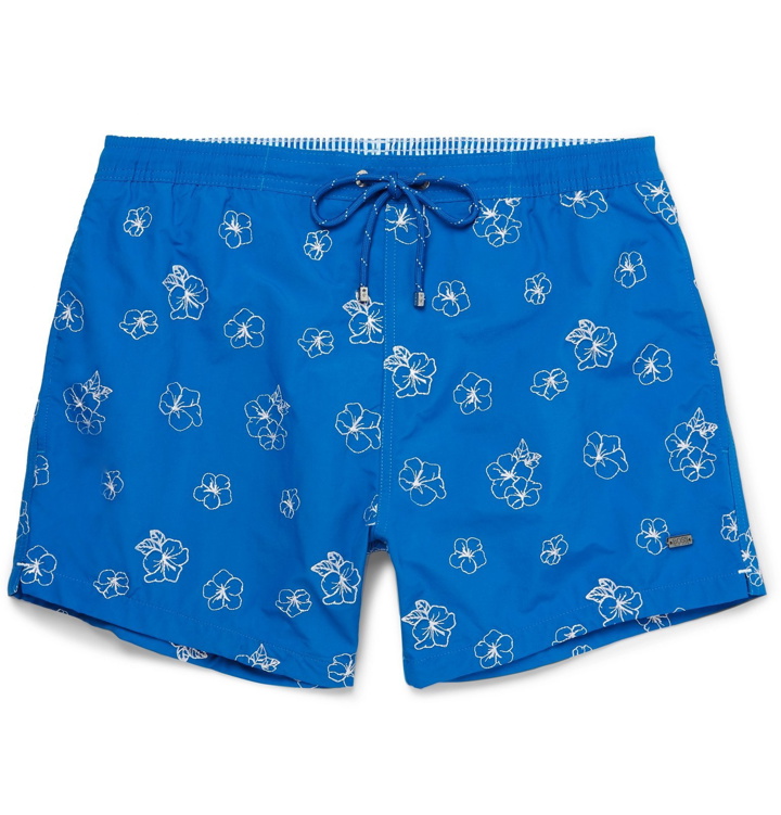 Photo: Hugo Boss - Slim-Fit Mid-Length Embroidered Swim Shorts - Blue