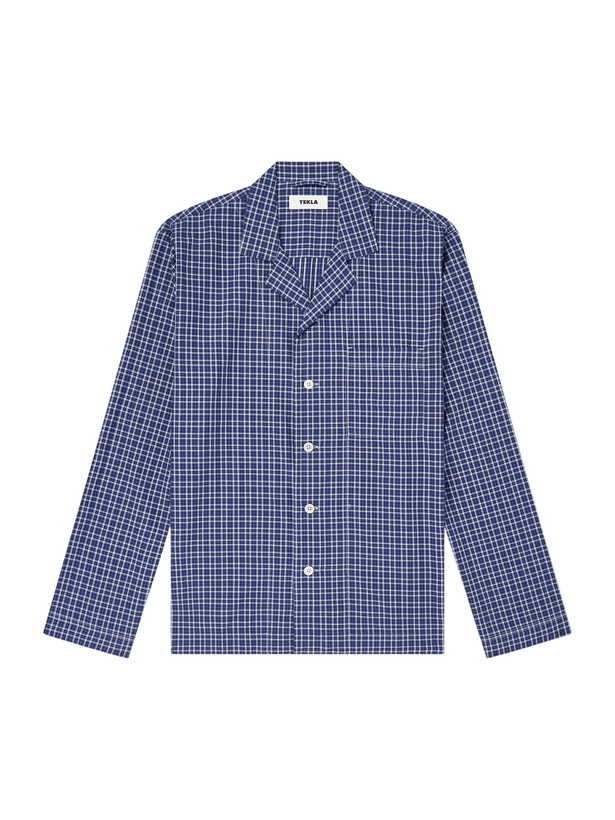 Photo: TEKLA - Camp-Collar Checked Organic Cotton Pyjama Shirt - Blue