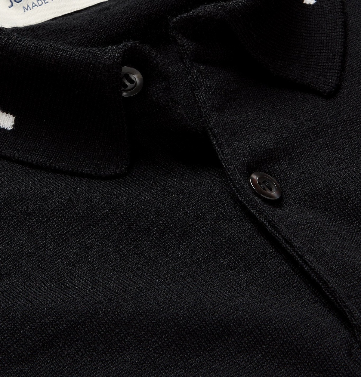 John Smedley - Treeby Contrast-Tipped Wool Polo Shirt - Black John Smedley