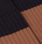 NN07 - Colour-Blocked Ribbed-Knit Socks - Brown