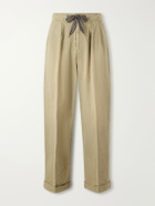 KAPITAL - Easy Straight-Leg Pleated Cotton-Canvas Trousers - Neutrals