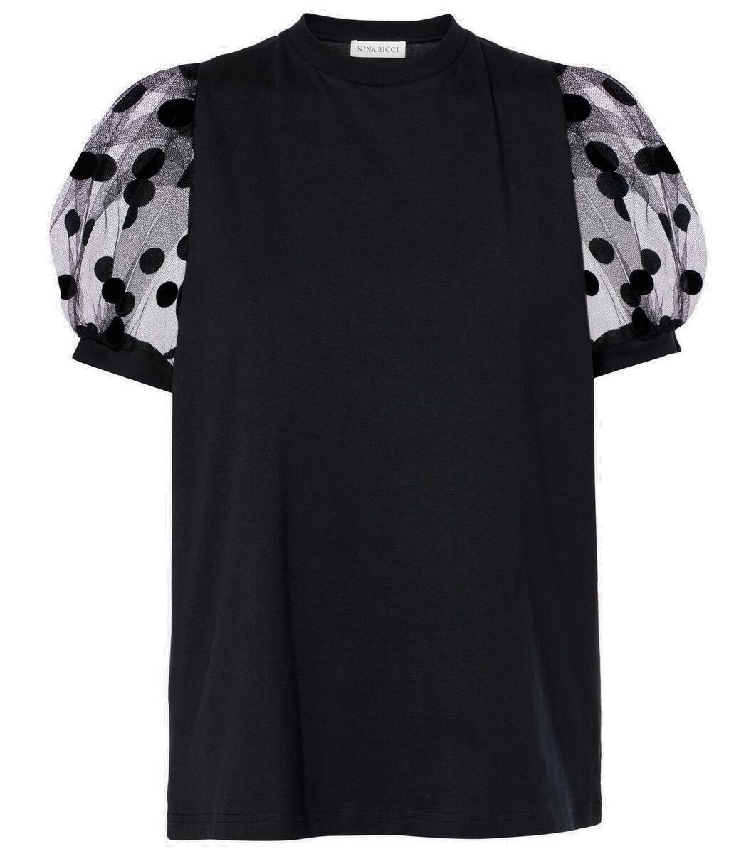 Tシャツ・カットソー NINA RICCI TWISTED POLKA DOTS TOP Polka-dot taffeta top in white - Nina Ricci | Mytheresa