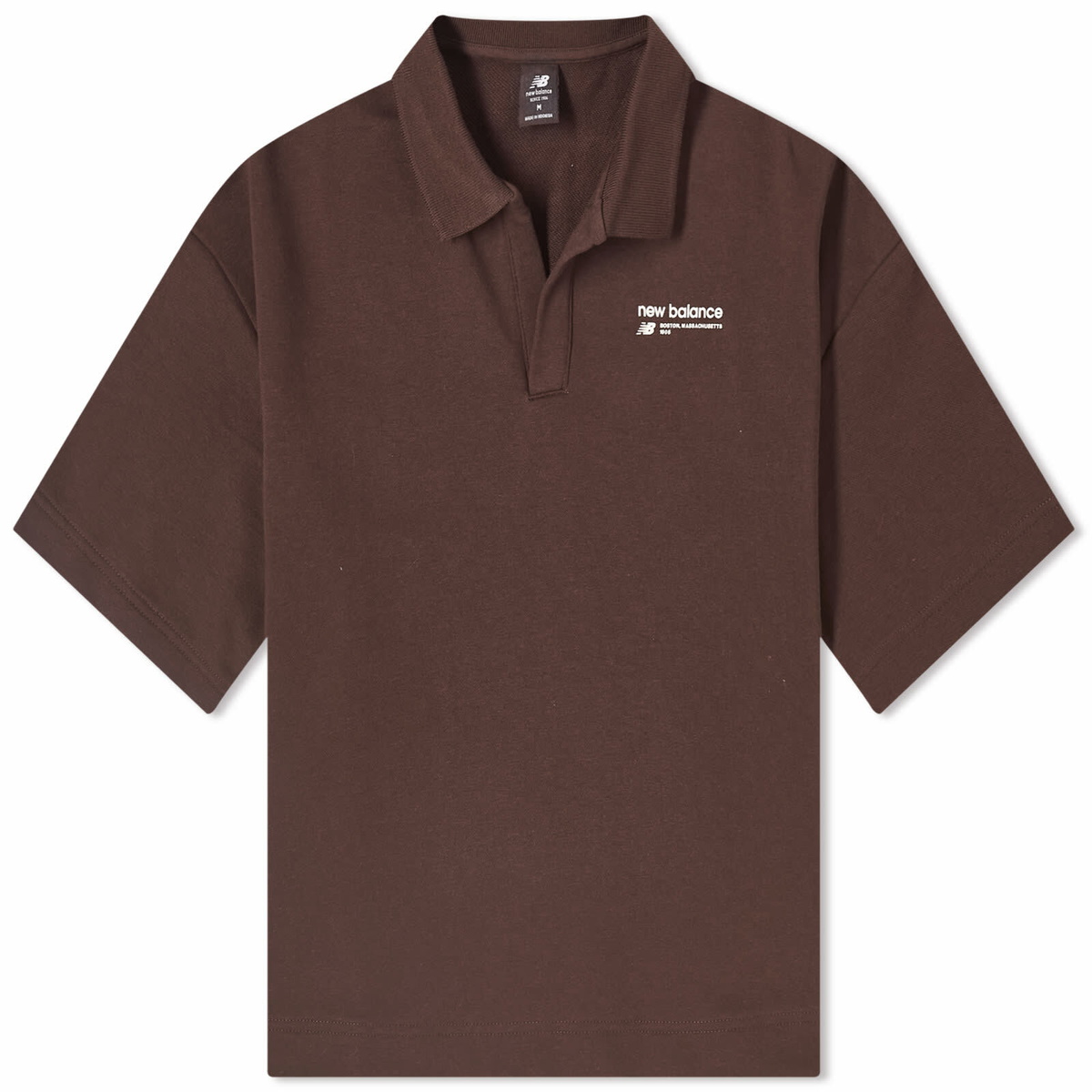 New Balance Women's Linear Heritage French Terry Collared Shirt in Black Coffee
